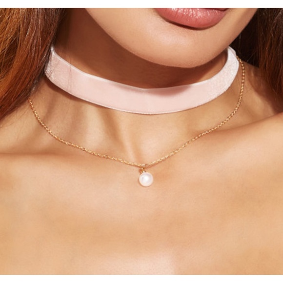 Pink Gold Layered Velvet Choker Necklace - Picture 2 of 2